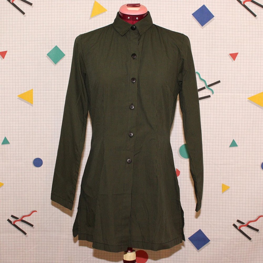 2224XZ olive green gingham long shirt